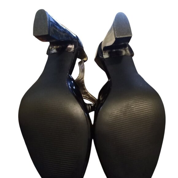 Exclusive Romantic Soles Corbel 7.5 Black Metallic T Strap W/Ankle Strap Heels - Picture 9 of 9